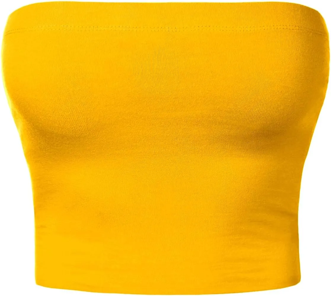 Women's Double Layered Crop Tube Tops Strapless Basic Cotton Cami Casual