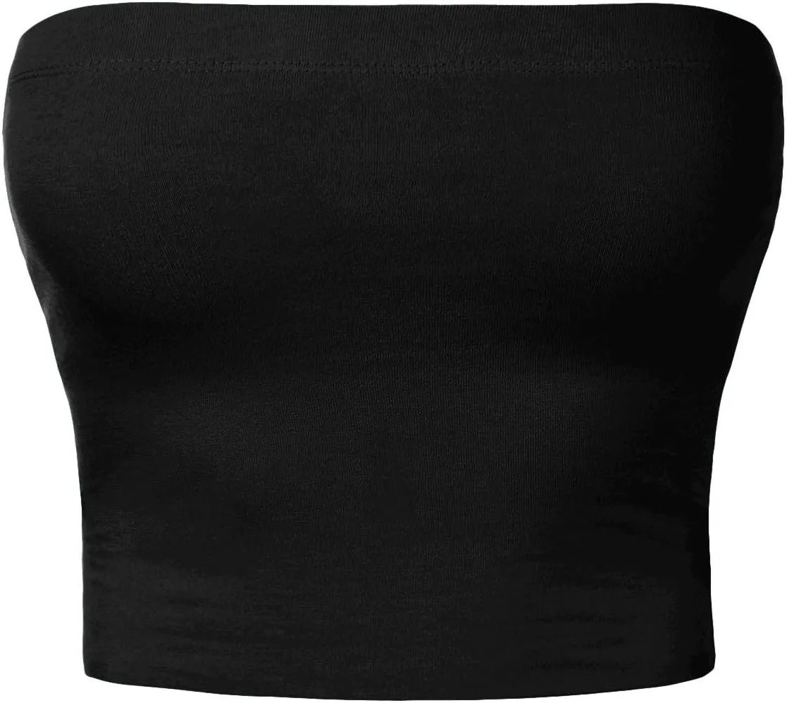 Women's Double Layered Crop Tube Tops Strapless Basic Cotton Cami Casual
