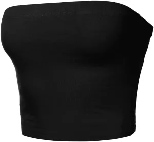 Women's Double Layered Crop Tube Tops Strapless Basic Cotton Cami Casual