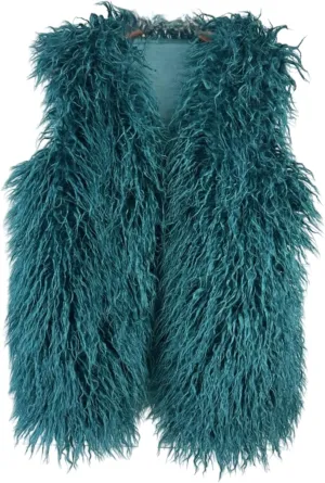 Women's Faux Fur Long Waistcoat,Warm Fluffy Emerald Green Vests Stylish Jackets Coat