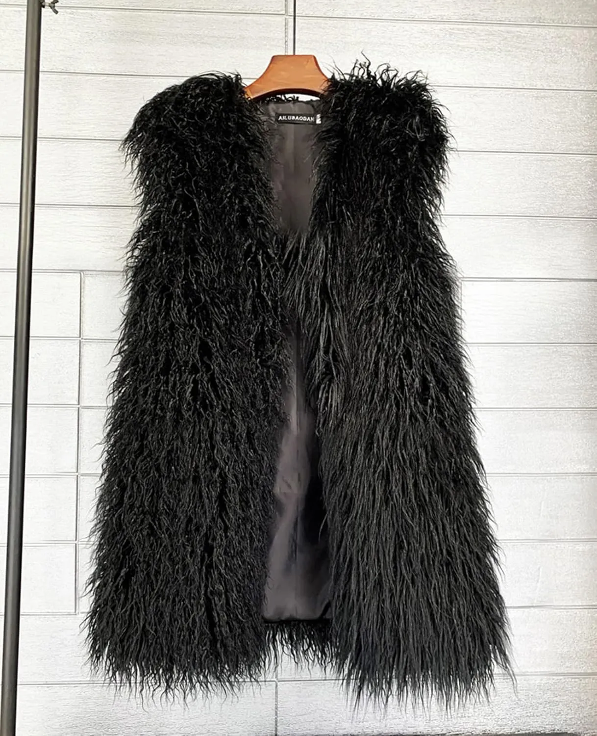 Women's Faux Fur Long Waistcoat,Warm Fluffy Emerald Green Vests Stylish Jackets Coat