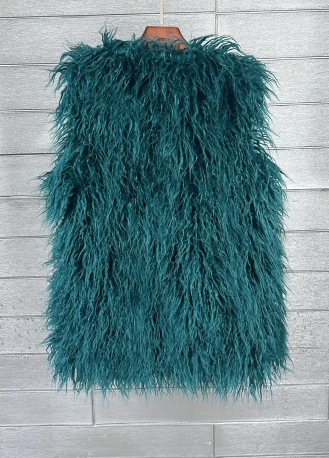 Women's Faux Fur Long Waistcoat,Warm Fluffy Emerald Green Vests Stylish Jackets Coat