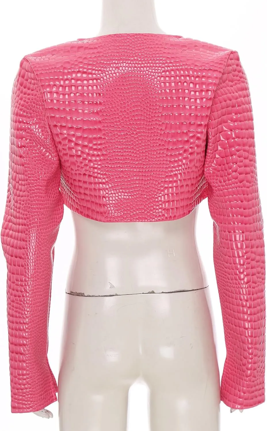 Womens Faux Leather Snakeskin Print Jackets Moto Biker Open Front Crop Blazer Cardigan