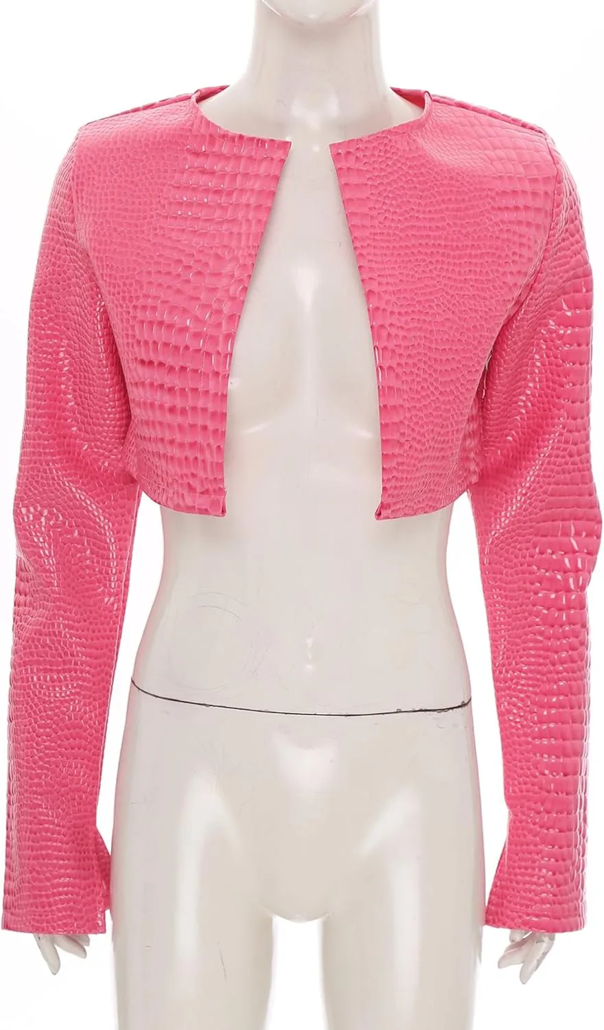 Womens Faux Leather Snakeskin Print Jackets Moto Biker Open Front Crop Blazer Cardigan