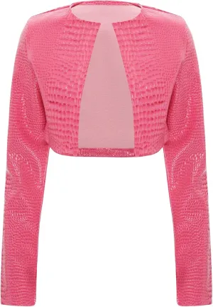 Womens Faux Leather Snakeskin Print Jackets Moto Biker Open Front Crop Blazer Cardigan