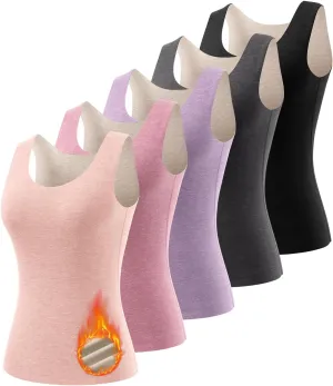 Women's Fleece Lined Thermals Underwear Tops Base Layer Tank Top Vest for Cold Weather 4,5Pairs