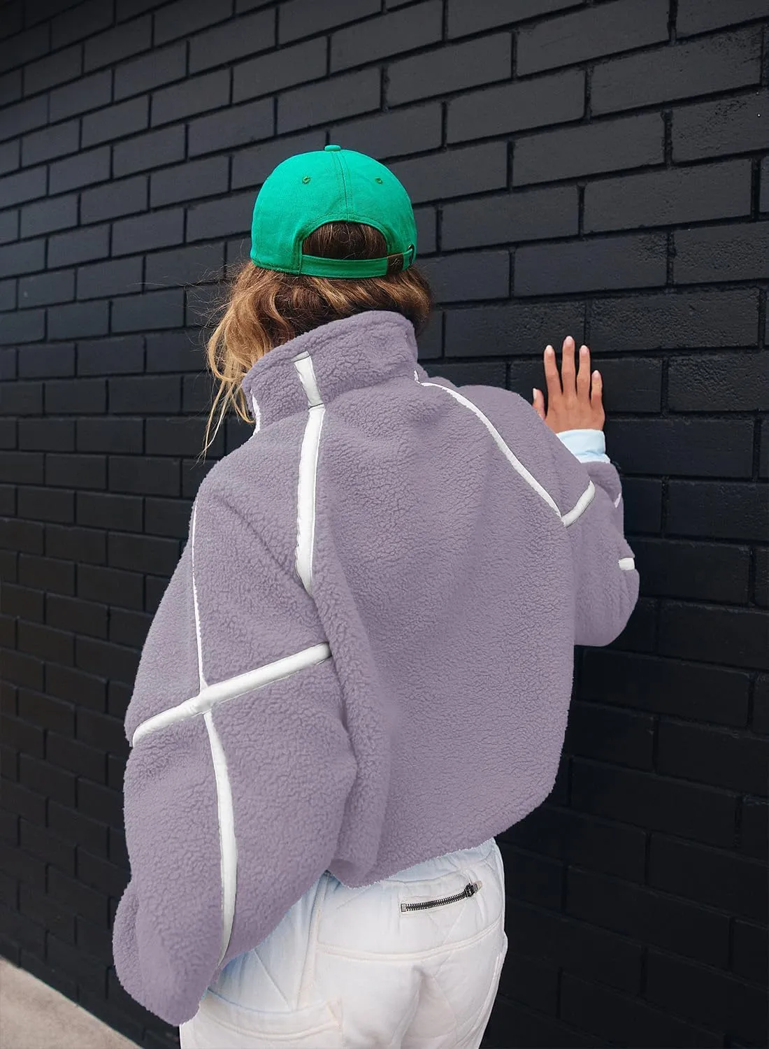 Women's Fleece Sweatshirts Half Zip Pullover Long Sleeve Oversized Workout Crop Tops Hoodie with Pocket