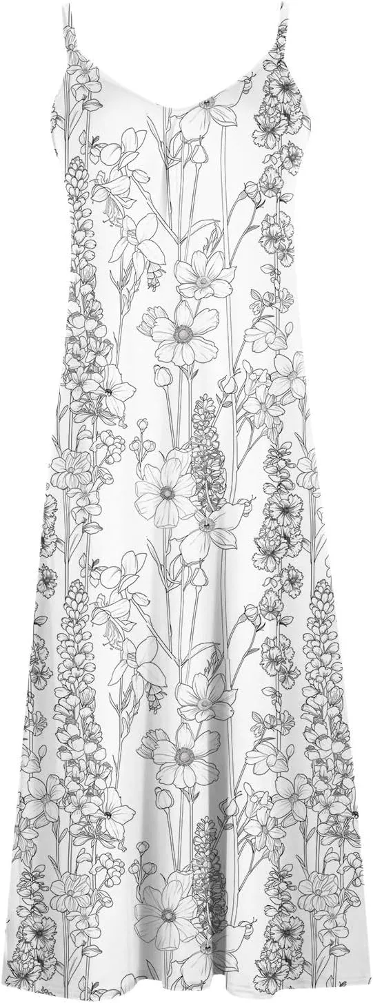 Womens Floral Maxi Dresses Spaghetti Strap Casual Summer Long Dress Vneck Flowy Boho Beach Sundress Vacation Outfits
