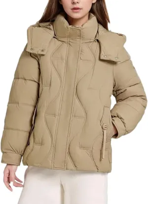 Womens Hooded Cotton Jacket Coat Solid Zipper Pockets Thicken Warm Casual Padded Jackets