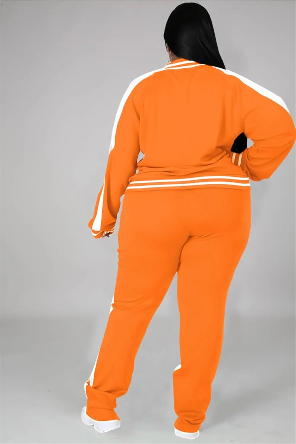 Womens Jogging Suits Plus Size Tracksuit Stripe Jackets Sweatpants 2 Piece Sweatsuits Set