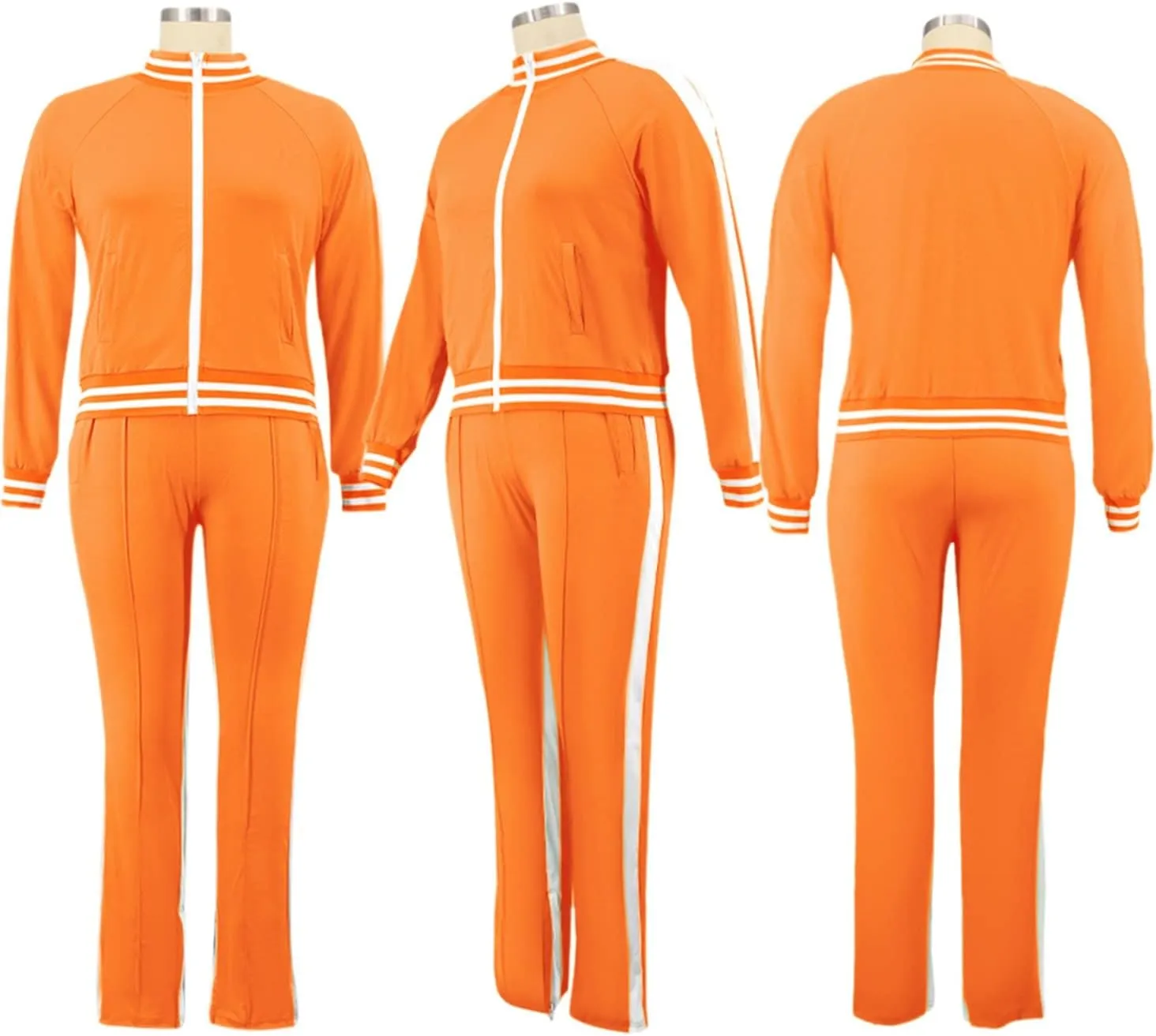 Womens Jogging Suits Plus Size Tracksuit Stripe Jackets Sweatpants 2 Piece Sweatsuits Set