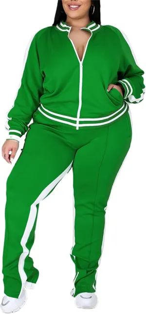 Womens Jogging Suits Plus Size Tracksuit Stripe Jackets Sweatpants 2 Piece Sweatsuits Set