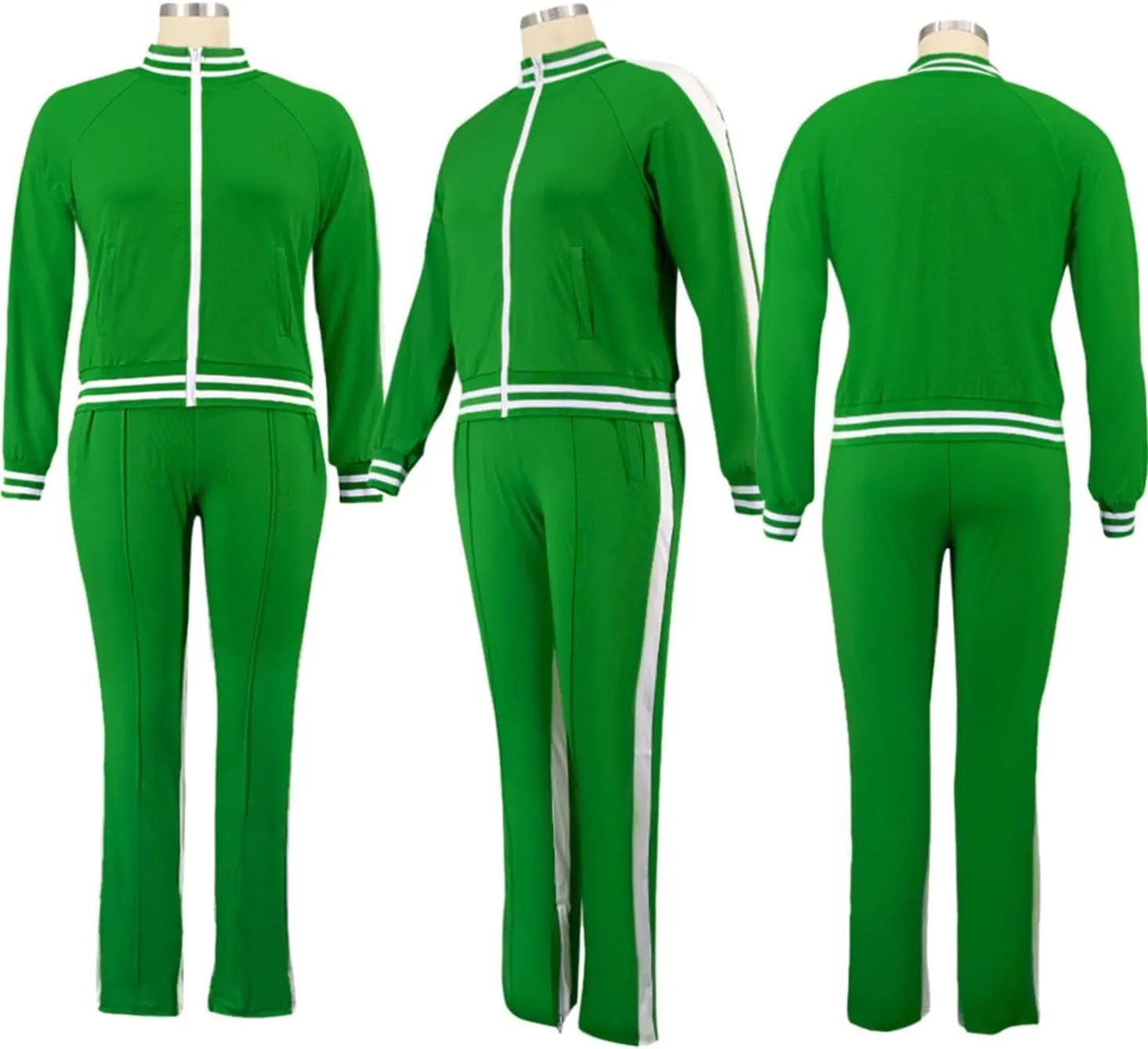 Womens Jogging Suits Plus Size Tracksuit Stripe Jackets Sweatpants 2 Piece Sweatsuits Set