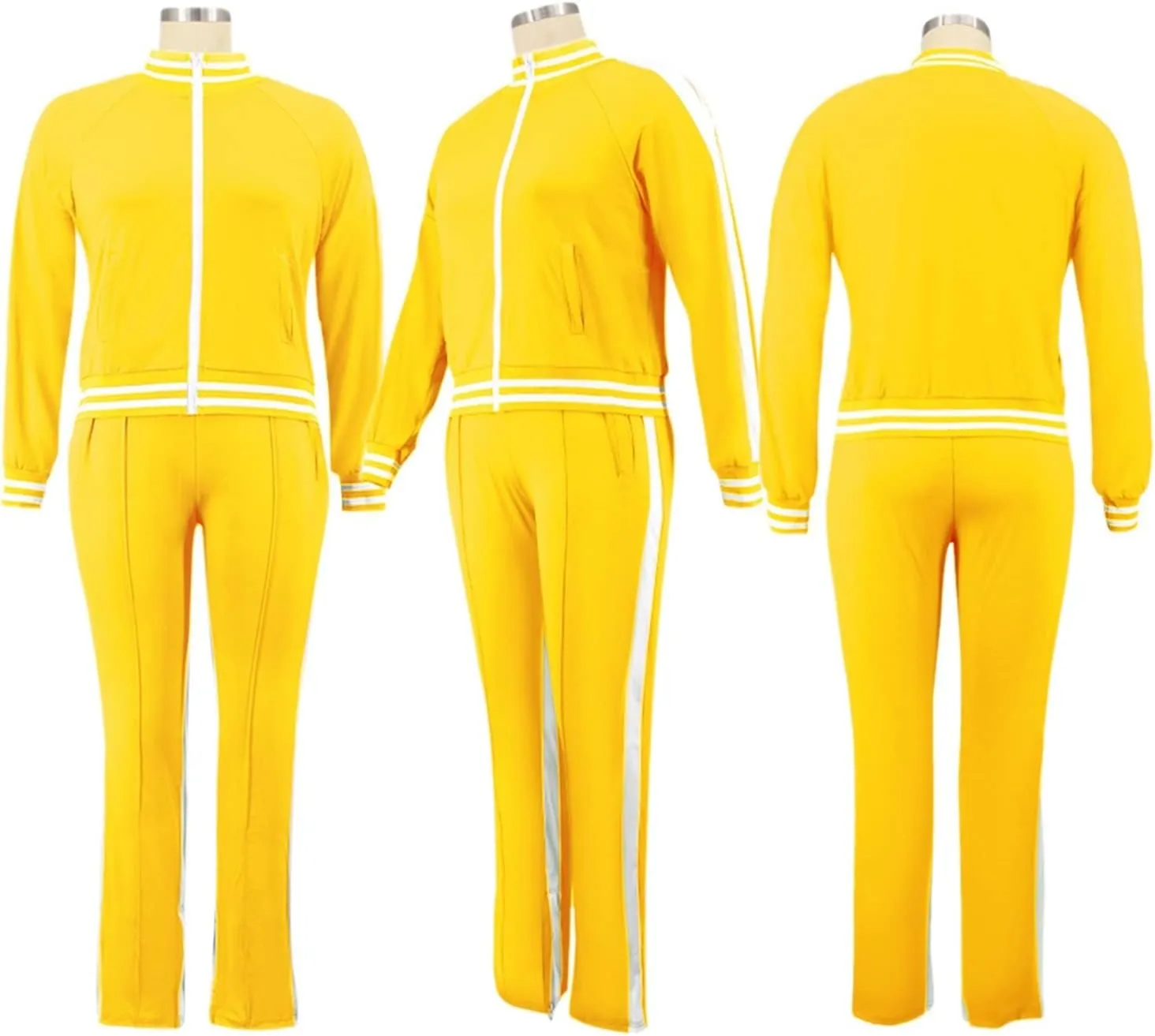 Womens Jogging Suits Plus Size Tracksuit Stripe Jackets Sweatpants 2 Piece Sweatsuits Set