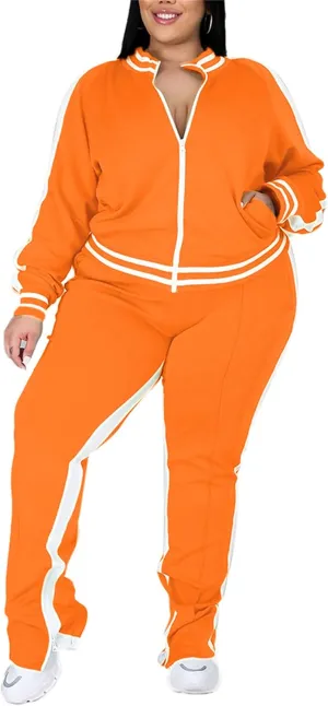 Womens Jogging Suits Plus Size Tracksuit Stripe Jackets Sweatpants 2 Piece Sweatsuits Set