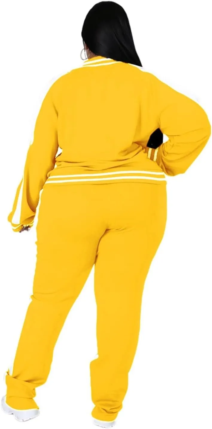 Womens Jogging Suits Plus Size Tracksuit Stripe Jackets Sweatpants 2 Piece Sweatsuits Set