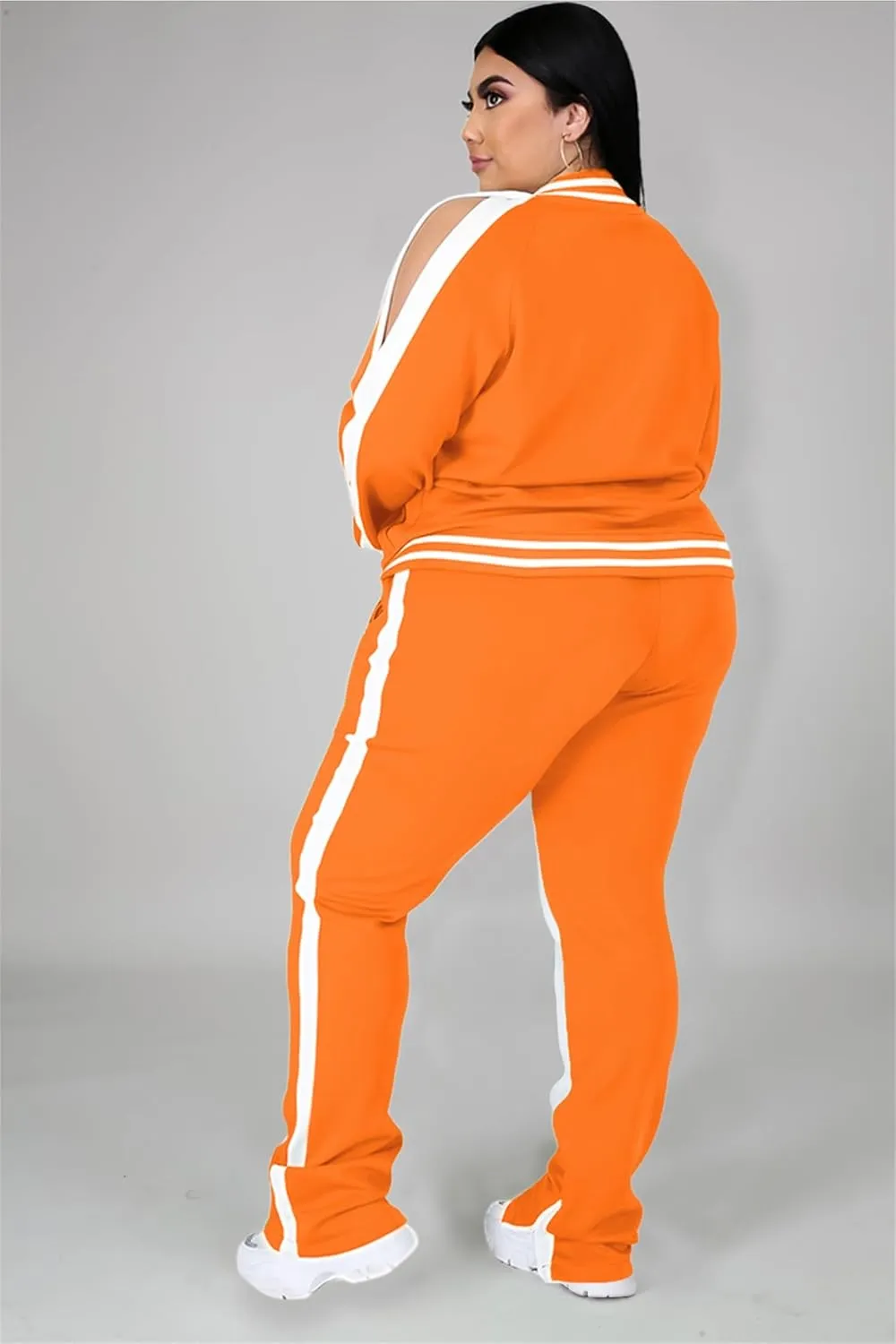 Womens Jogging Suits Plus Size Tracksuit Stripe Jackets Sweatpants 2 Piece Sweatsuits Set