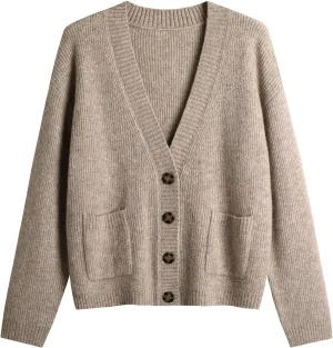 Women's Knit Cardigans Open Front Long Sleeve V Neck Button Down Loose Cardigan Sweaters Cable Knit Outwear Coats