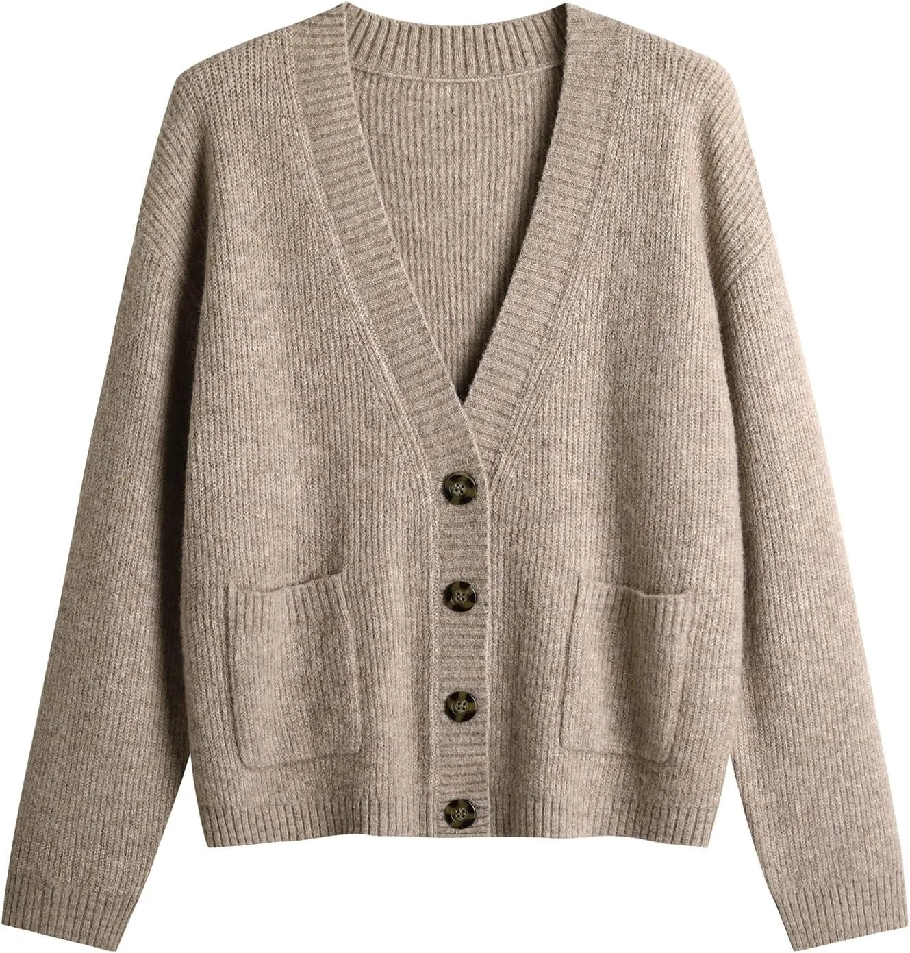 Women's Knit Cardigans Open Front Long Sleeve V Neck Button Down Loose Cardigan Sweaters Cable Knit Outwear Coats