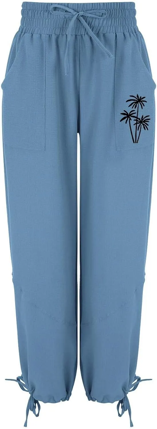 Women's Lightweight Oversized Baggy Pants Trendy High Waist Breathable Pleated Trouser Beach Playing Casual Sweatpant