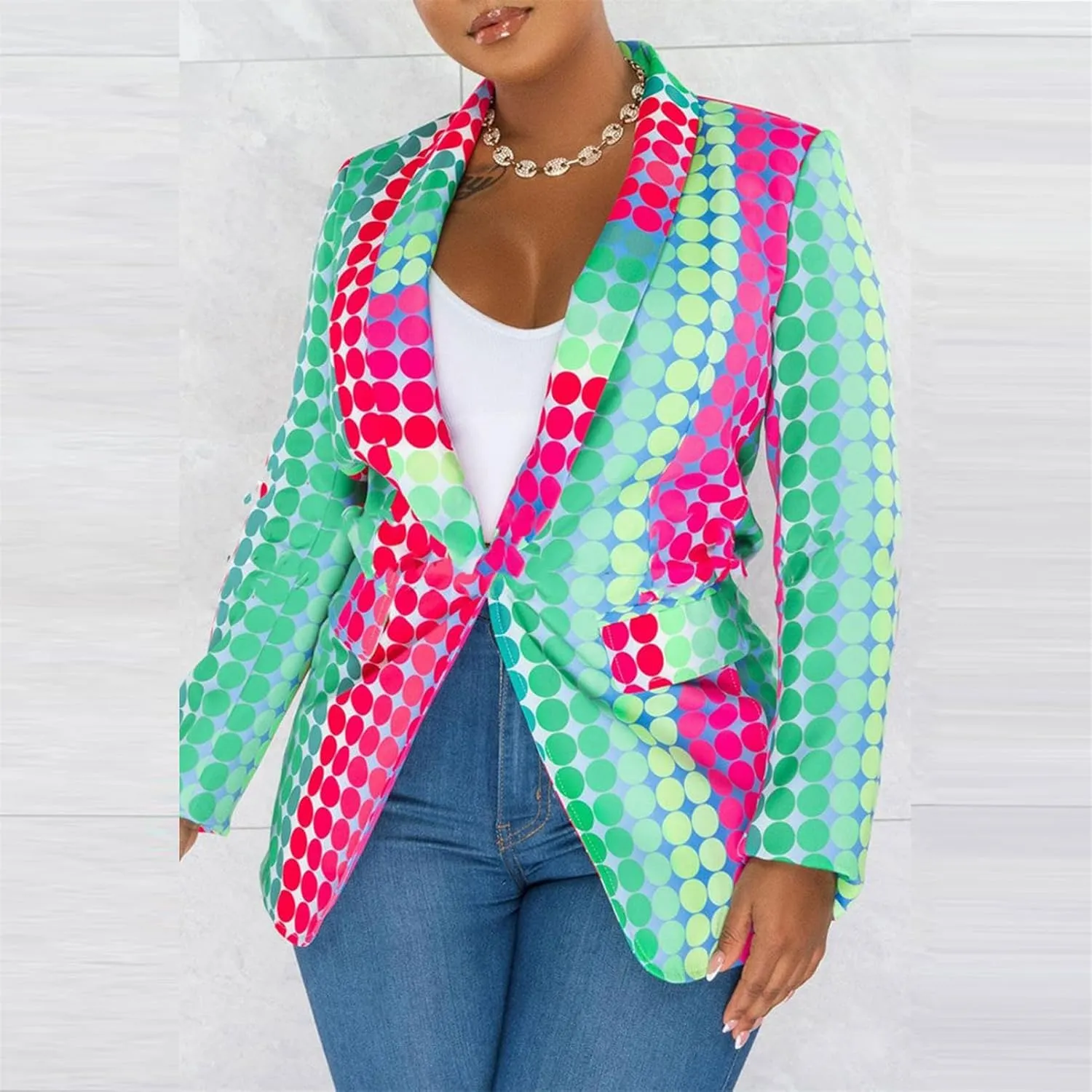 Women's Long Sleeve Lapel One Button Printed Sexy Nightclub Party Casual Blazer Jackets