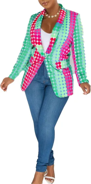Women's Long Sleeve Lapel One Button Printed Sexy Nightclub Party Casual Blazer Jackets
