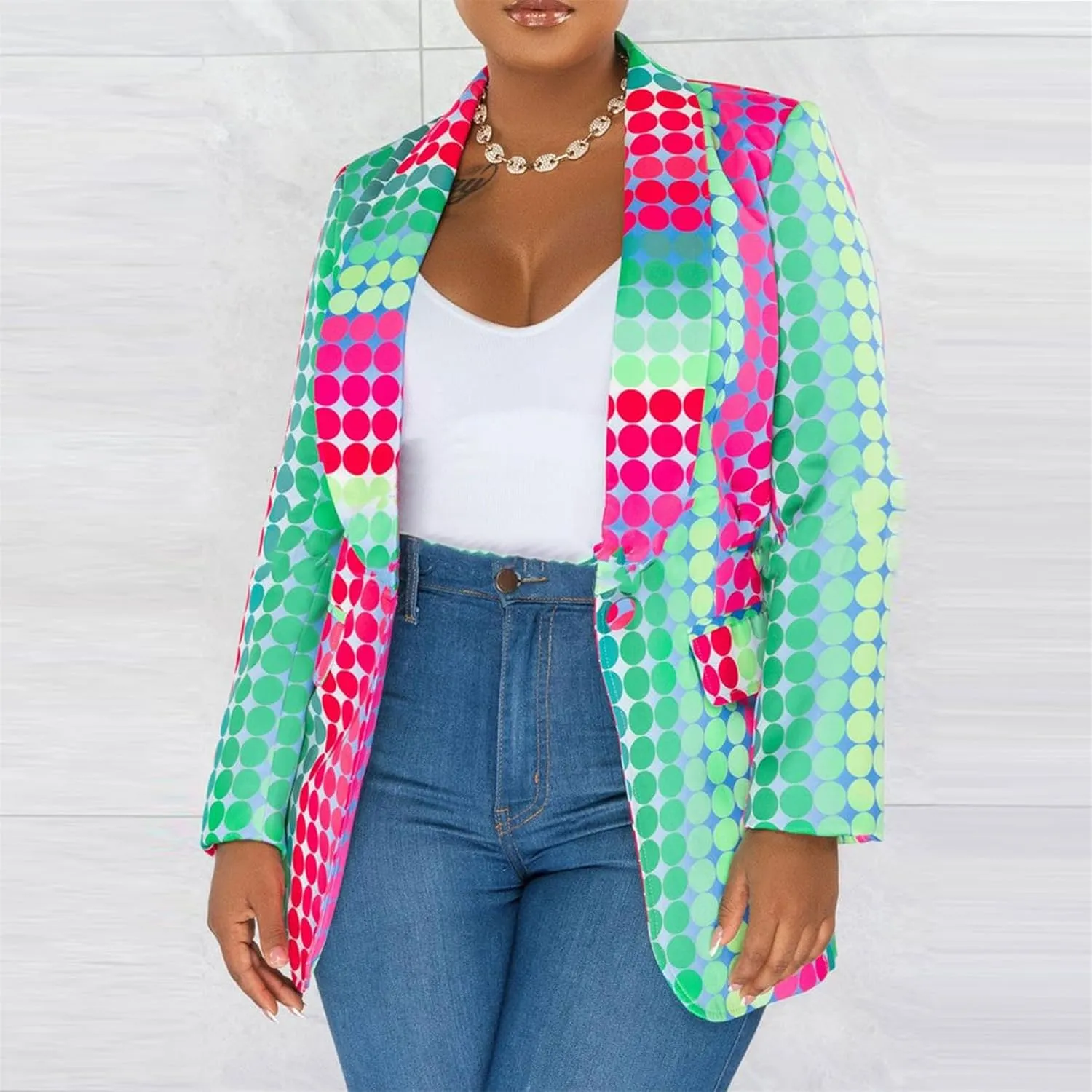Women's Long Sleeve Lapel One Button Printed Sexy Nightclub Party Casual Blazer Jackets