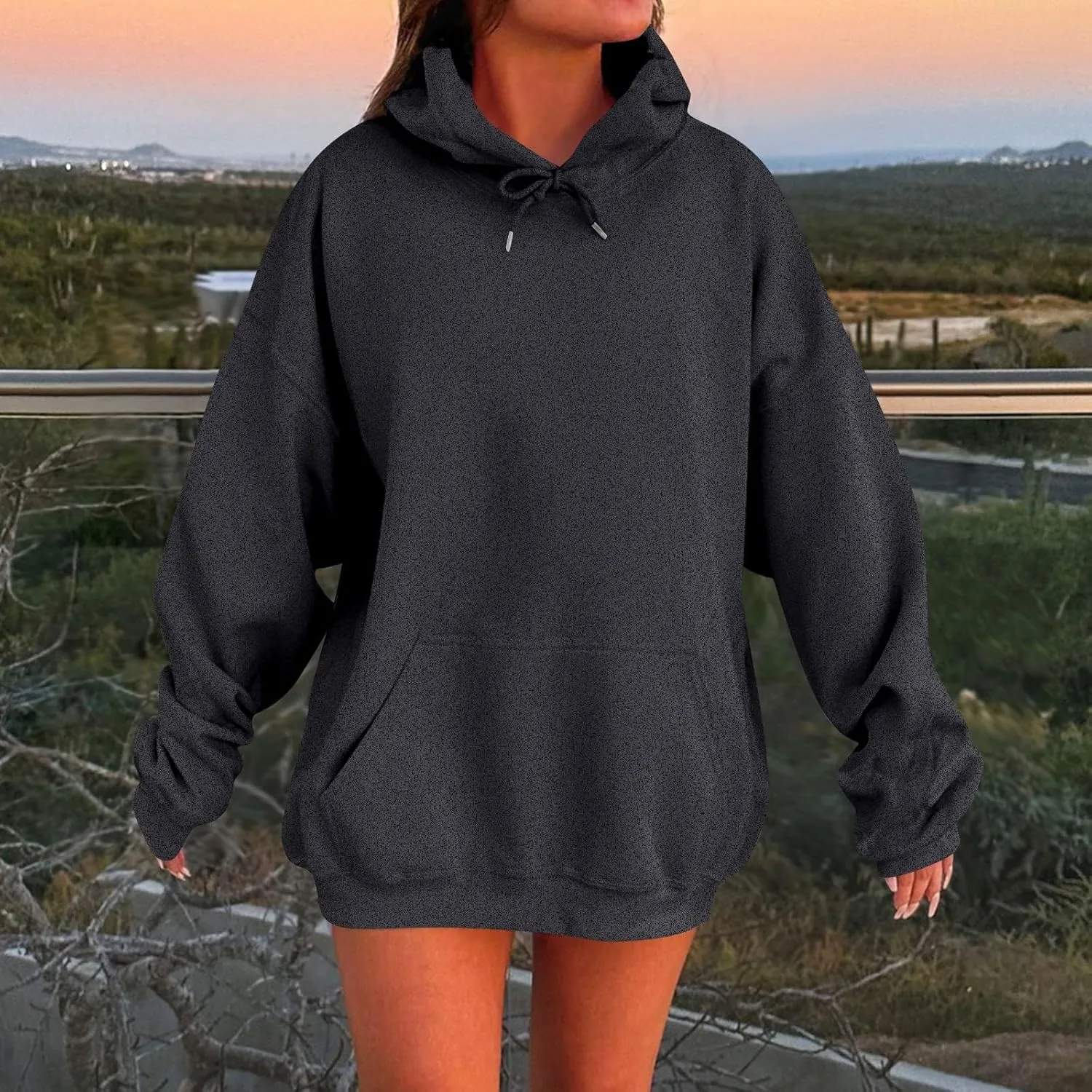 Women's Long Sleeve Oversized Hoodies Fall Drop Shoulder Casual Loose Pullover Padded Hooded Sweatshirt with Pockets