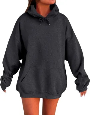 Women's Long Sleeve Oversized Hoodies Fall Drop Shoulder Casual Loose Pullover Padded Hooded Sweatshirt with Pockets