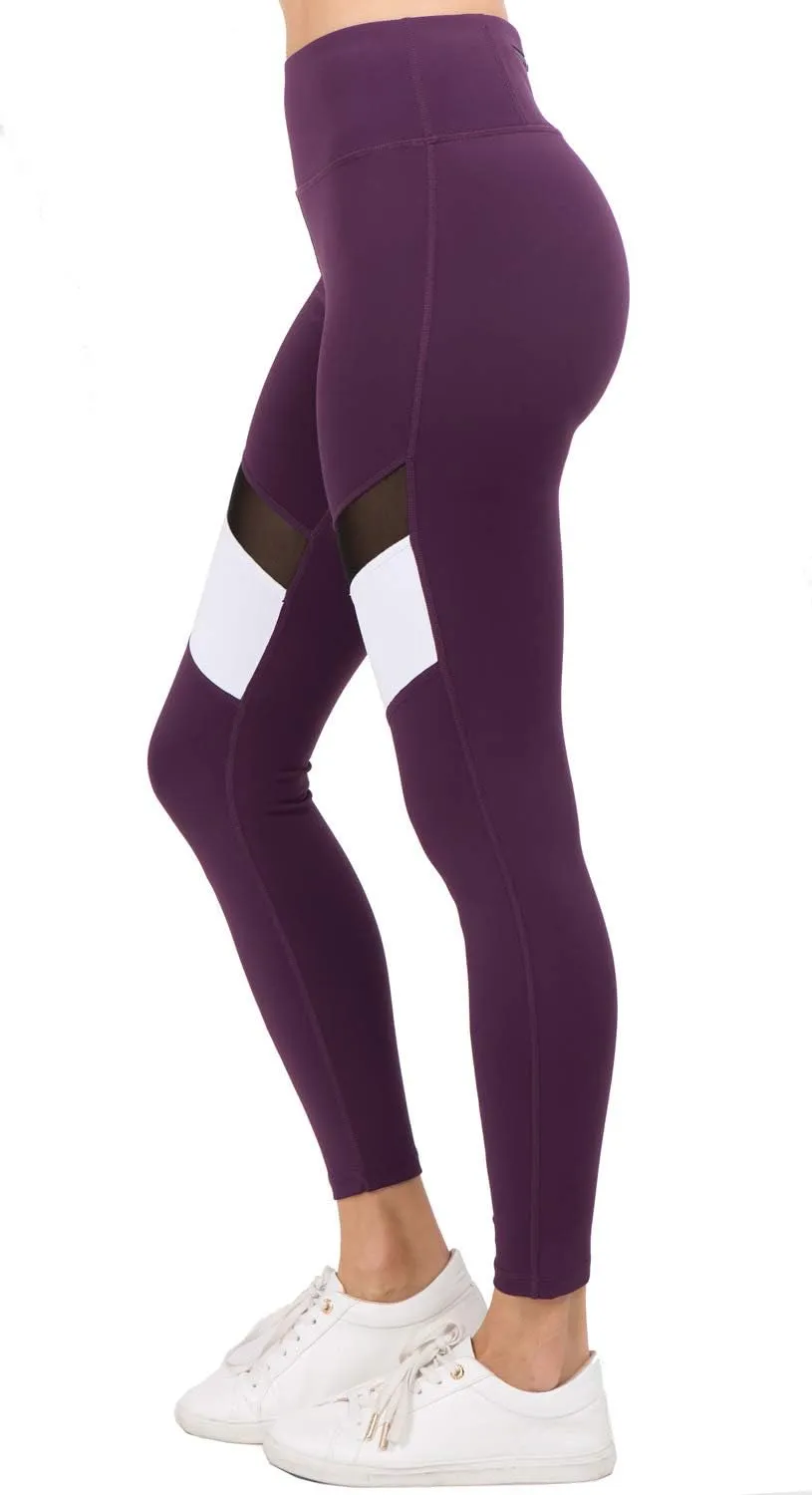 Women's Mesh Leggings 4-Way Strech Stylish Activewear High Waist Workout Pants with Pockets