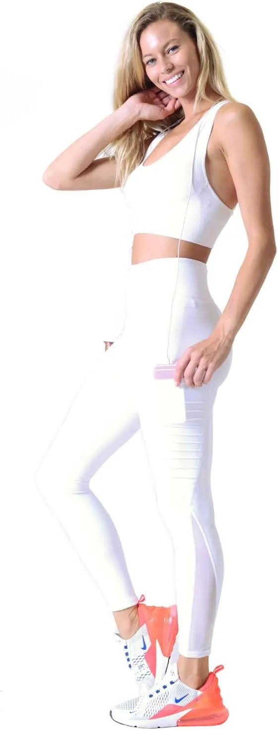 Women's Mesh Leggings 4-Way Strech Stylish Activewear High Waist Workout Pants with Pockets