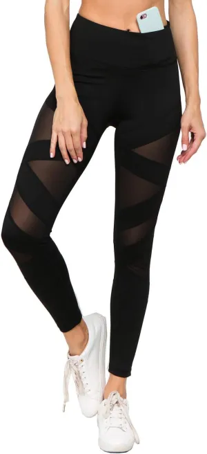 Women's Mesh Leggings 4-Way Strech Stylish Activewear High Waist Workout Pants with Pockets