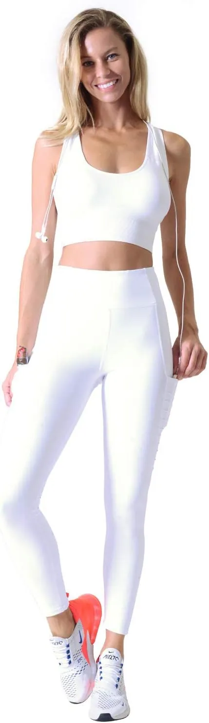 Women's Mesh Leggings 4-Way Strech Stylish Activewear High Waist Workout Pants with Pockets