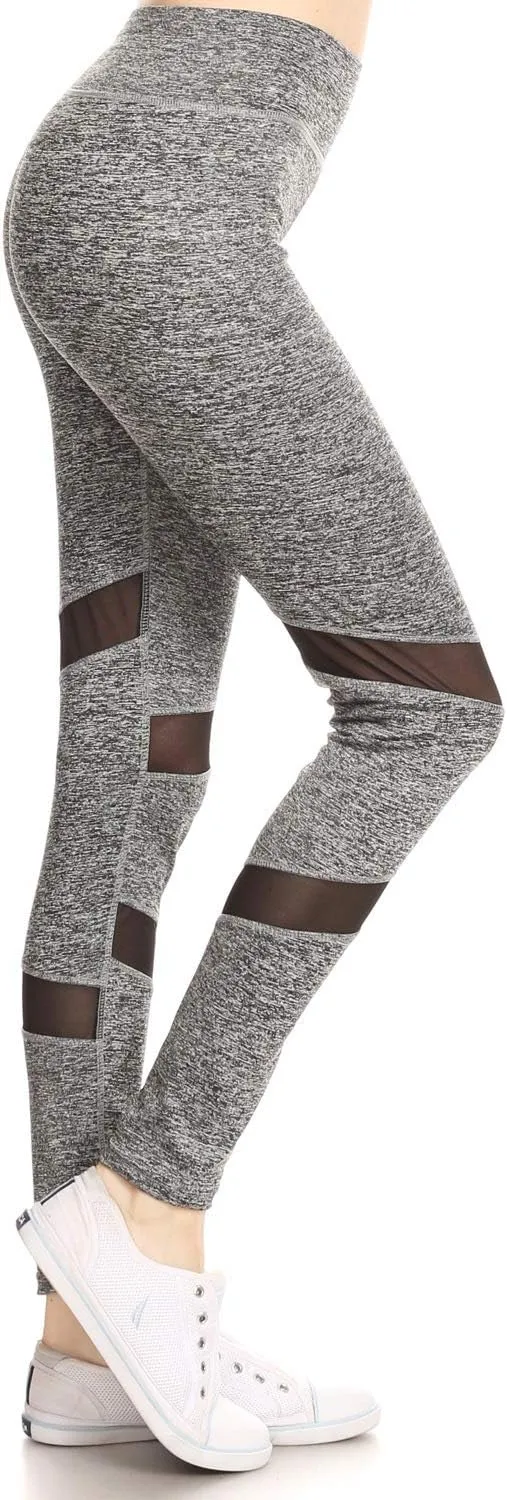 Women's Mesh Leggings 4-Way Strech Stylish Activewear High Waist Workout Pants with Pockets