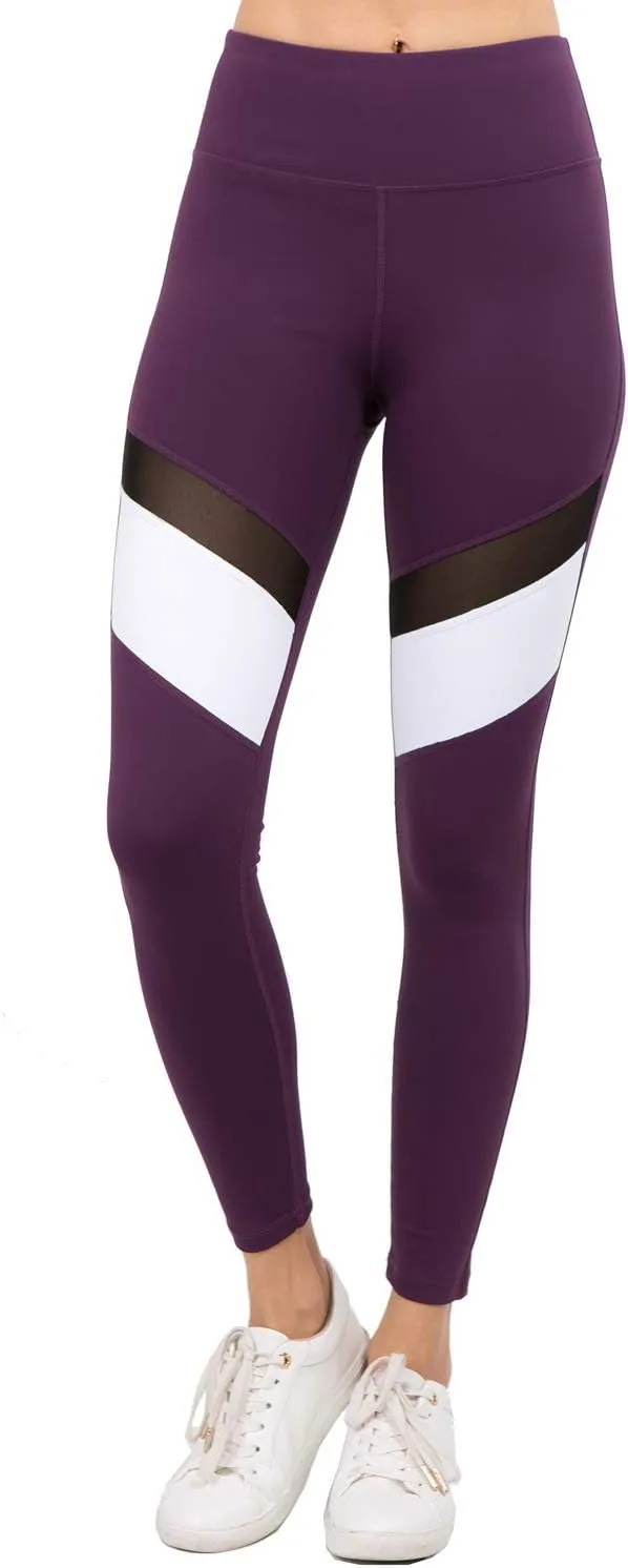 Women's Mesh Leggings 4-Way Strech Stylish Activewear High Waist Workout Pants with Pockets