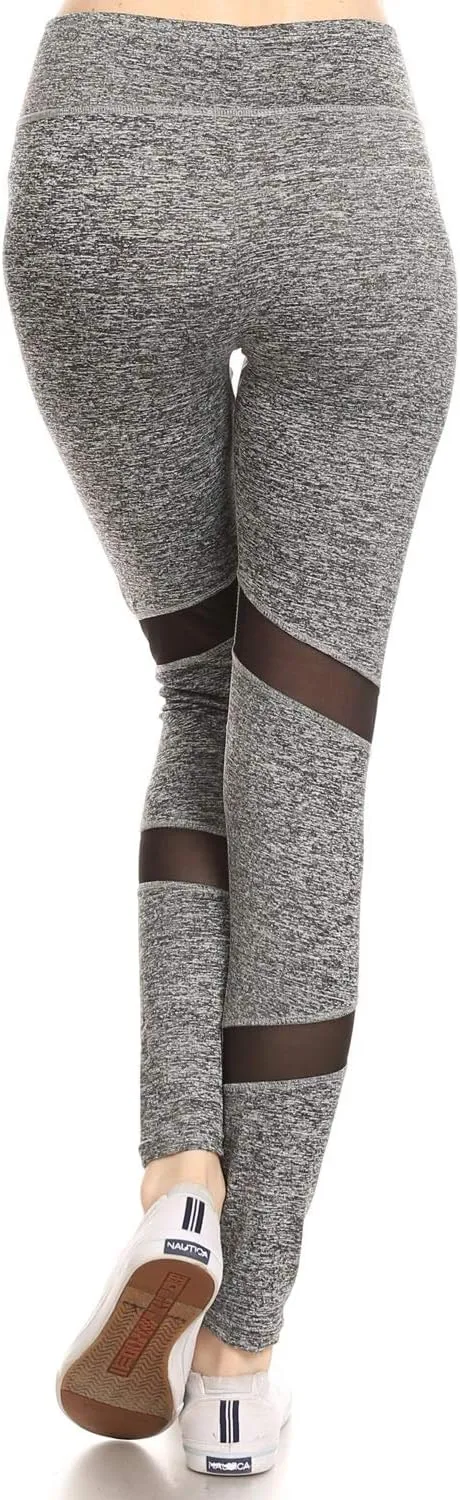 Women's Mesh Leggings 4-Way Strech Stylish Activewear High Waist Workout Pants with Pockets