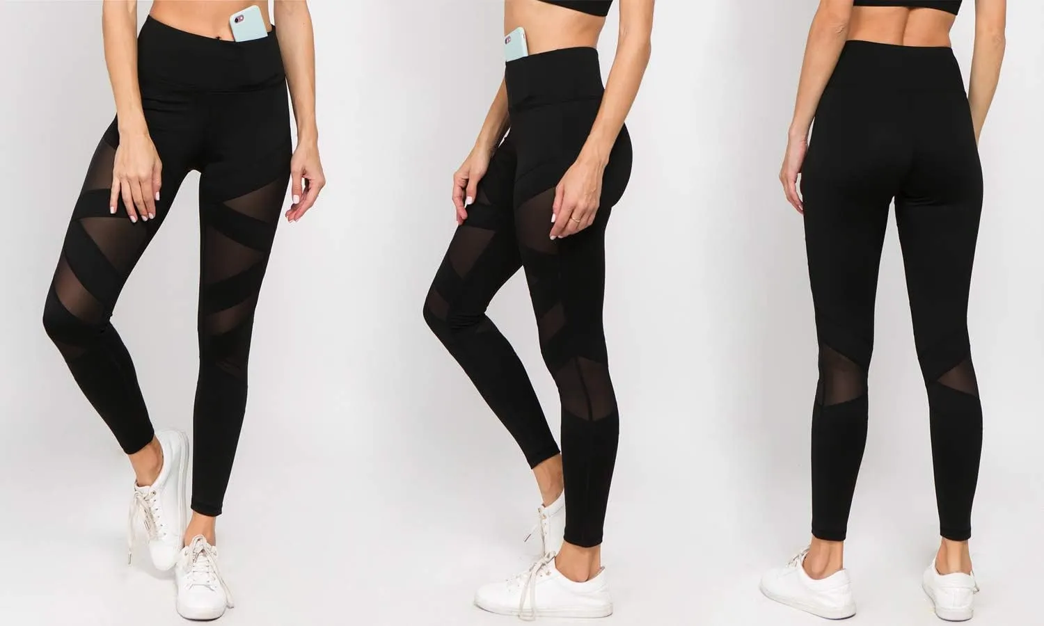 Women's Mesh Leggings 4-Way Strech Stylish Activewear High Waist Workout Pants with Pockets