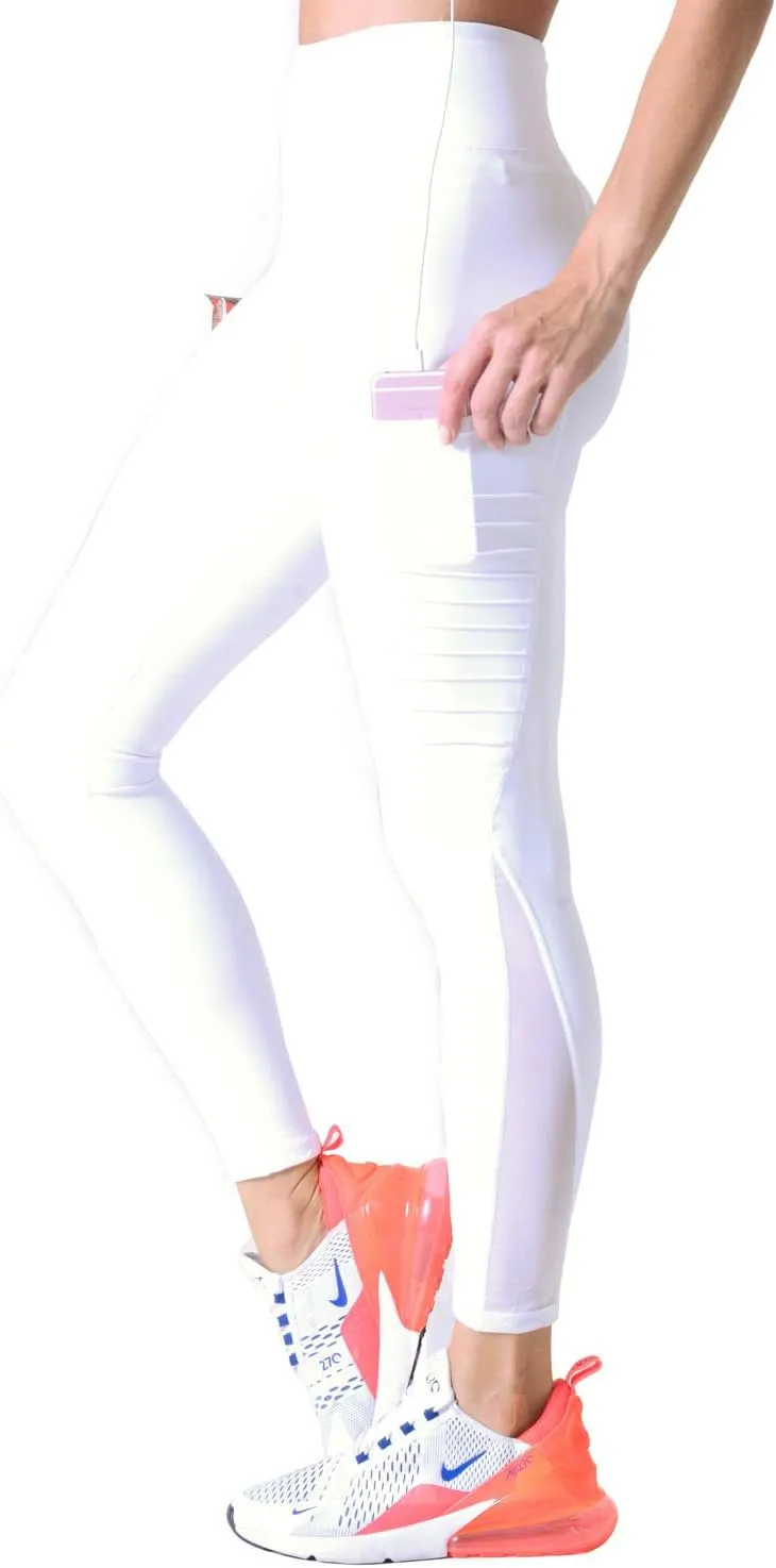 Women's Mesh Leggings 4-Way Strech Stylish Activewear High Waist Workout Pants with Pockets