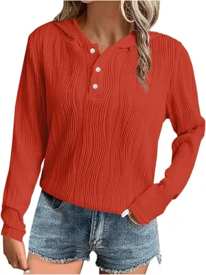 Women's Oversized Hoodies Casual Long Sleeve Button Collar Hooded Sweatshirts Fashion Solid Color Pullover Tops