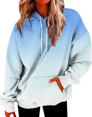 Women's Oversized Y2K Hoodies Pullover Tops Gradient Hooded Sweatshirts Fall Fashion Pocket Long Sleeve Blouse Outfits