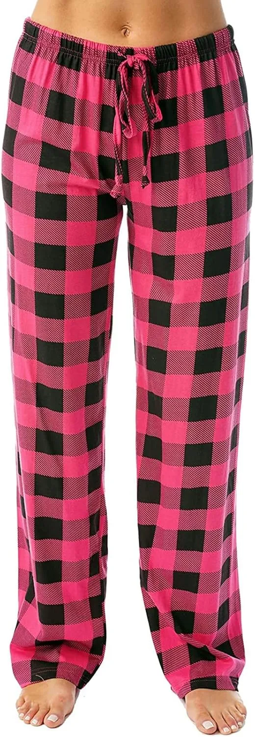 Womens Pajamas Pants 2025 Lounge Cute Plaid Pants Soft Comfy Drawstring Wide Leg Trousers Bell Bottom Sleep Clothing