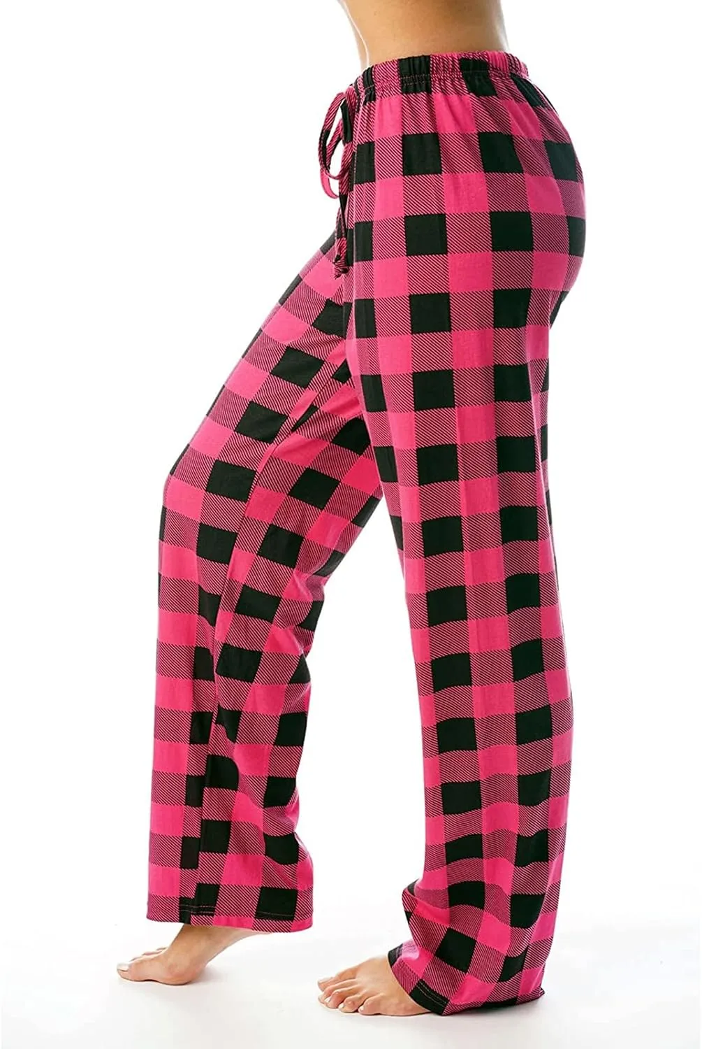 Womens Pajamas Pants 2025 Lounge Cute Plaid Pants Soft Comfy Drawstring Wide Leg Trousers Bell Bottom Sleep Clothing