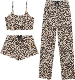 Womens Pajamas Set 3 Piece Sexy Cami Shorts and Pjs Pants Sleepwear Soft Lounge Set
