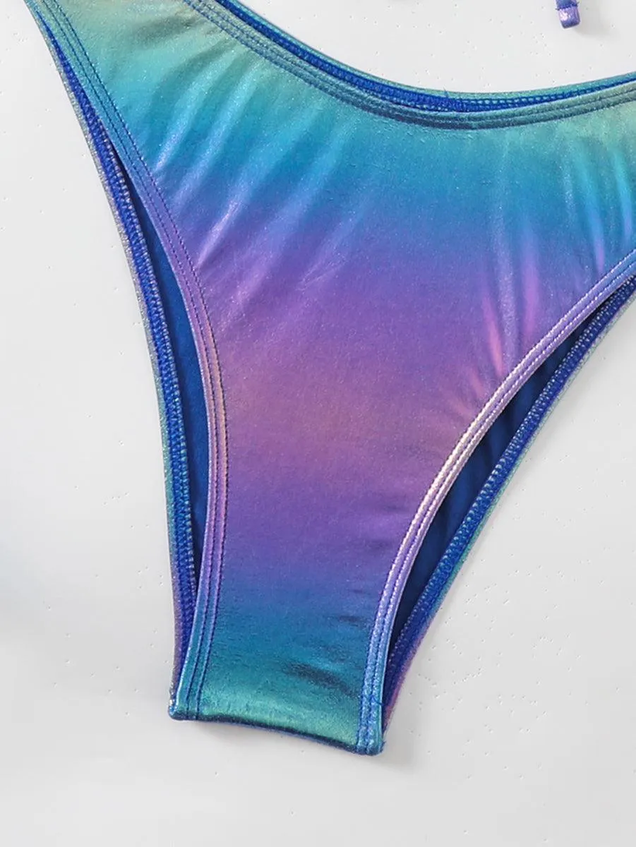 Women's Plunge Halter Bathing Suit - Gradient Color One-Piece Swimwear