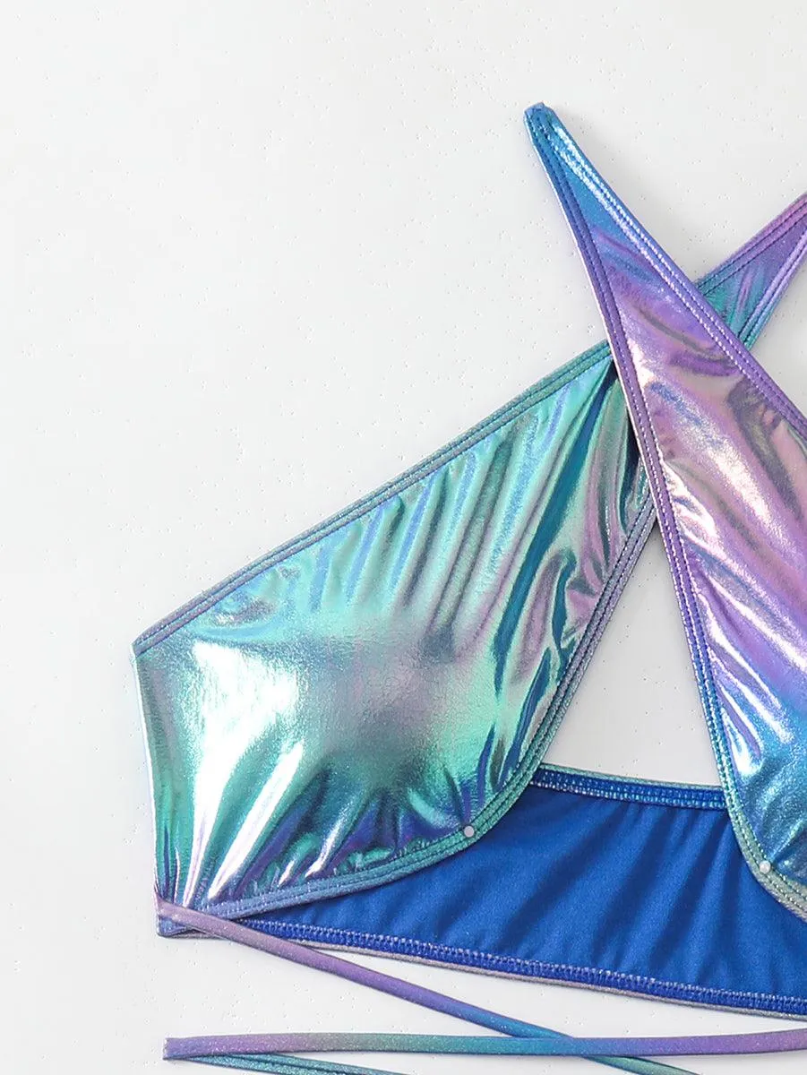 Women's Plunge Halter Bathing Suit - Gradient Color One-Piece Swimwear