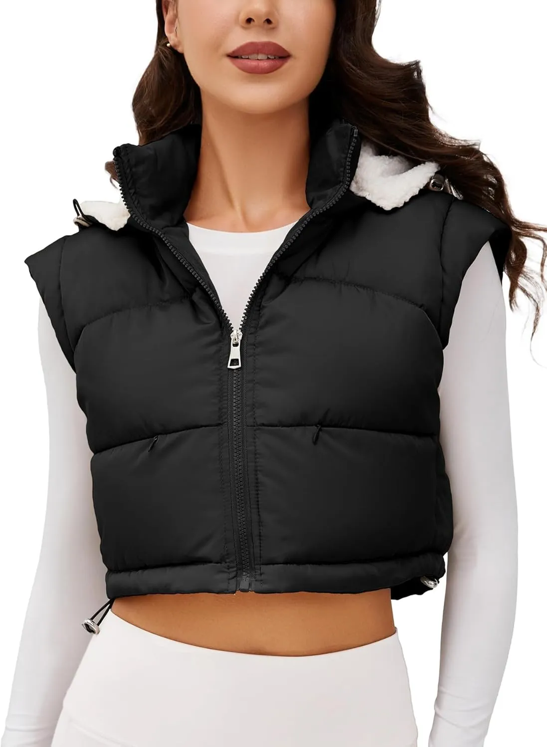 Women's Puffer Vest Hooded Button Down Zip Up Winter Outerwear Vests with Pockets