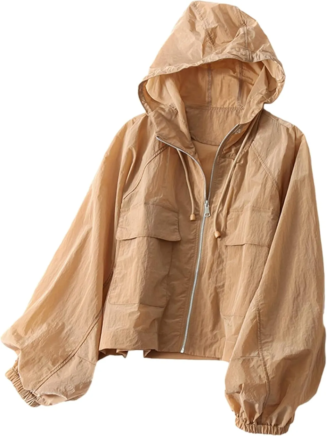 Women's Sheer Rash Guards Hooded UV Protection Shirt Quick Dry Long Sleeve Cover Ups Jackets with Pockets