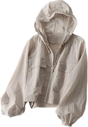 Women's Sheer Rash Guards Hooded UV Protection Shirt Quick Dry Long Sleeve Cover Ups Jackets with Pockets