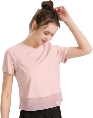 Women's Short Sleeve Crewneck Mesh T-Shirt Soft Lightweight Quick Dry Tops Yoga Pilates Golf Clothing