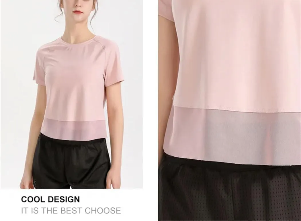 Women's Short Sleeve Crewneck Mesh T-Shirt Soft Lightweight Quick Dry Tops Yoga Pilates Golf Clothing
